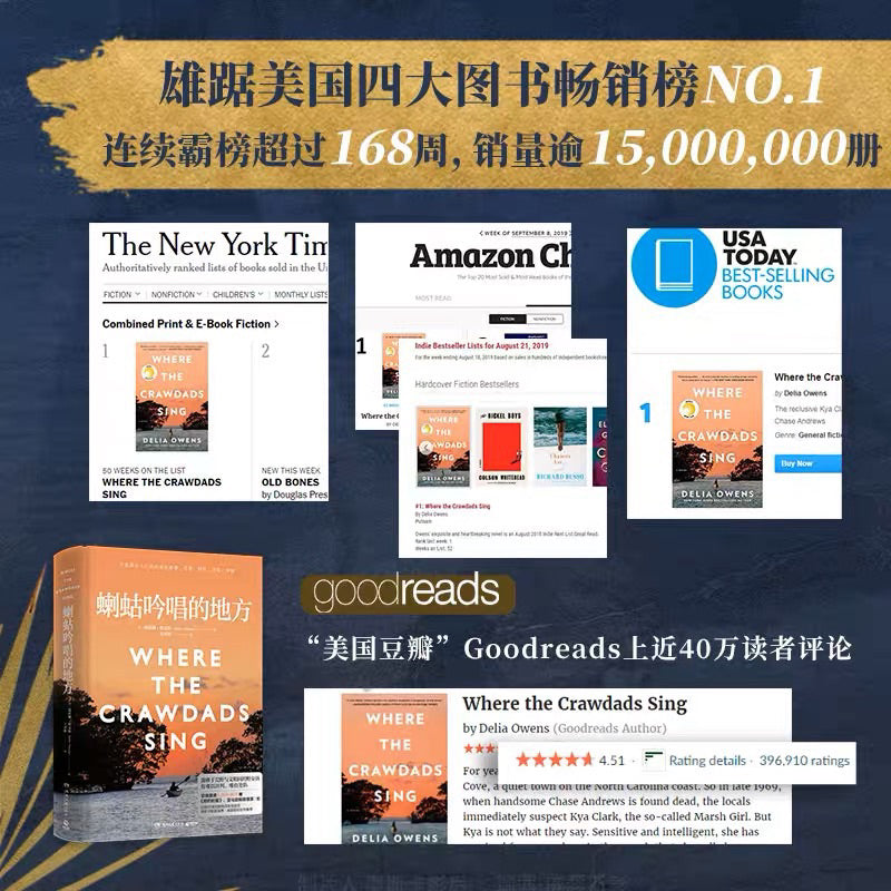 【有风书店/正版现货】[美]迪莉娅·欧文斯《蝲蛄吟唱的地方》Where the Crawdads Sing｜拥有灵魂伴侣是什么体验？