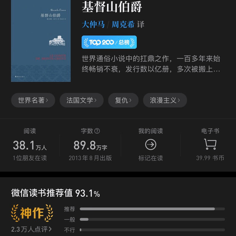 【有风书店/正版现货】[法] 大仲马《基督山伯爵》全两册 周克希译（最佳译本）｜等待，在希望之中..............