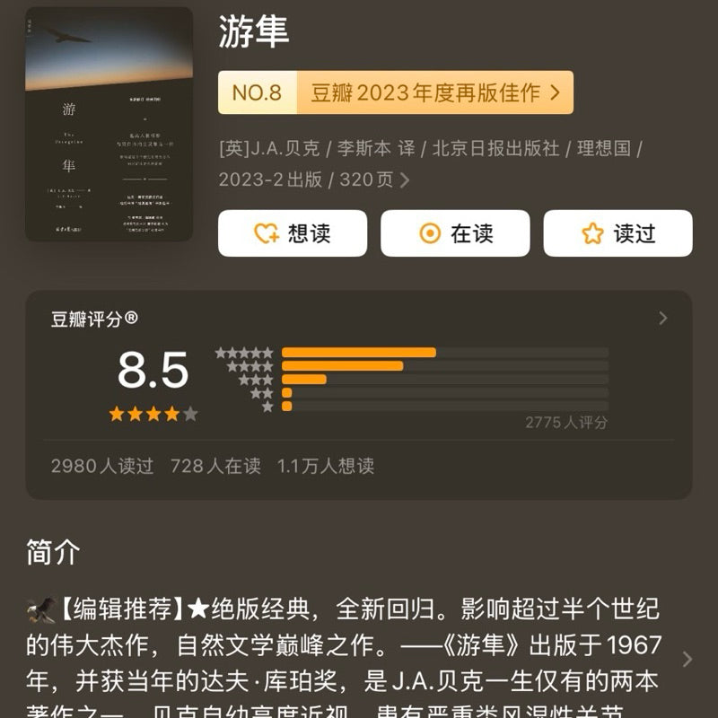 [卖书] J.A.贝克《游隼》