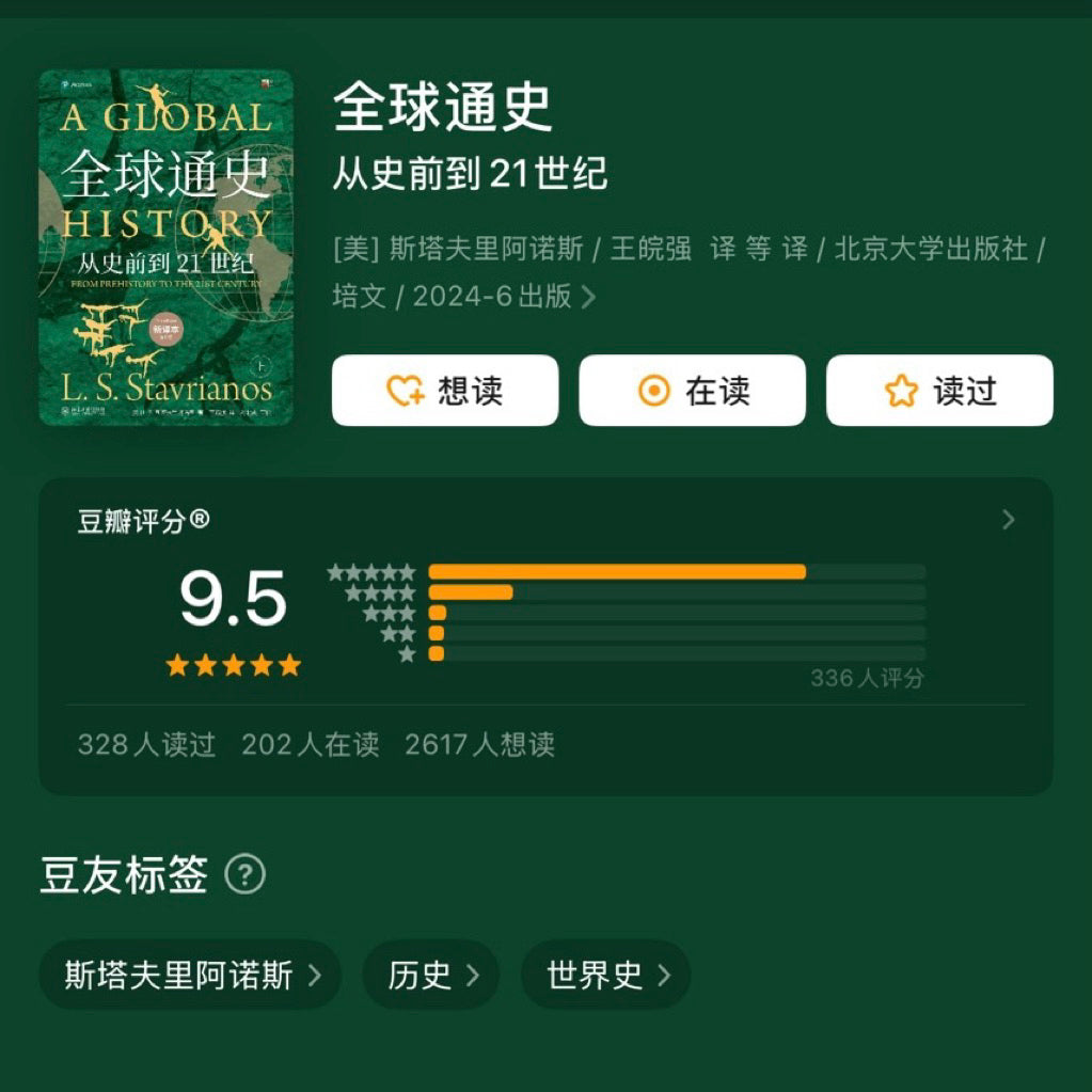 【有风书店/正版现货】 L·S·斯塔夫里阿诺斯《全球通史：从史前到21世纪》全2册｜正视历史的功用